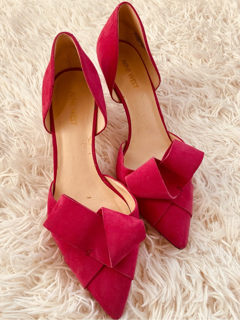 NINE WEST HOT PINK SUEDE BOW D’Orsay Pointed Toe Heels 9.5